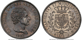 Sardinia. Carlo Felice 5 Lire 1827 (Anchor)-P MS62 NGC, Genoa mint, KM116.2. An alluring gunmetal finish with crisp relief. HID09801242017 © 2024 Heri...