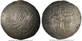 Sicily. Roger II Ducale RY10 (1140) AU50 NGC, MEC-212, pg 626. The convex obverse showcases a bust of Christ holding a Gospel Book. The concave revers...