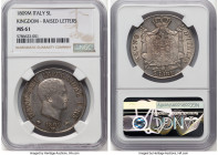 Kingdom of Napoleon. Napoleon I 5 Lire 1809-M MS61 NGC, Milan mint, KM10.1. Raised edge lettering. Great condition for the type, only one piece certif...