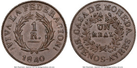 Buenos Aires. Republic Real 1840 MS63 Brown NGC, KM7. From the Globus Collection HID09801242017 © 2024 Heritage Auctions | All Rights Reserved www.HA....