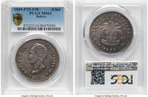Republic 8 Soles 1849 PTS-FM MS63 PCGS, Potosi mint, KM109, Elizondo-101. This Choice offering possesses the highest grade given for its type. Present...