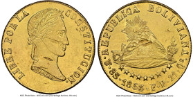 Republic gold 8 Scudos 1853 PTS-FP AU58 NGC, Potosi mint, KM116, Fr-34. Lamination errors on bust and mountain scene. HID09801242017 © 2024 Heritage A...