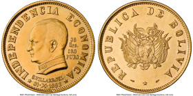 Republic gold "Revolution" 50 Bolivianos (35 Gramos) 1952-(a) MS66 NGC, Paris mint, KM-X13, Fr-40. The most sought-after issue of the 1952 commemorate...