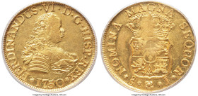 Ferdinand VI gold 4 Escudos 1750/3 So-J AU58 PCGS, Santiago mint, KM2, Cal-741.1. Virtually free of wear surfaces with ample sheen. HID09801242017 © 2...