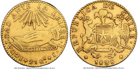 Republic gold 2 Escudos 1838 So-IJ Details (Clipped) NGC, Santiago mint, KM97, Fr-39. 5.88gm. A charming and popular two-year type featuring the "hand...