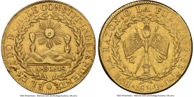 Republic gold 8 Escudos 1834 So-IJ AU53 NGC, Santiago mint, KM84, Fr-33. A highly desirable type at any tier of preservation, especially when located ...