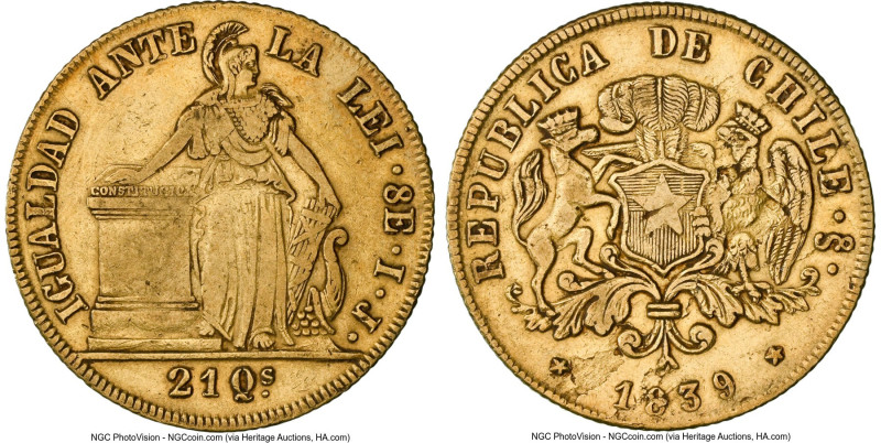 Republic gold 8 Escudos 1839 So-IJ VF35 NGC, Santiago mint, KM104.1, Fr-41. Firs...