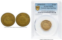 Central American Republic gold 2 Escudos 1828 CR-F VF20 PCGS, San Jose mint, KM15. Mintage: 2,750. A problem-free and attainable example of this popul...