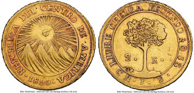 Central American Republic gold 2 Escudos 1850 CR-JB VF Details (Reverse Scratched) NGC, San Jose mint, KM15, Stickney-C101. The final date for the typ...