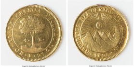 Central American Republic gold 4 Escudos 1828 CR-F XF (ex-jewelry, polished), San Jose mint, KM16, Fr-2. 13.18gm. HID09801242017 © 2024 Heritage Aucti...