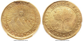 Central American Republic gold 4 Escudos 1837 CR-E VF30 PCGS, San Jose mint, KM16, Fr-2, Stickney-C101. An exceedingly collectible three-year type wit...