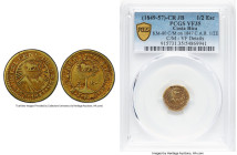 Republic gold Counterstamped 1/2 Escudo ND (1849-57) VF35 PCGS, San Jose mint, KM80. T6 countermark (VF Details): HABILITADA PO EL GOBIERNO around lio...