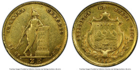 Republic gold 2 Escudos 1855-JB AU55 PCGS, San Jose mint, KM99. Conditionally sensitive, even within the AU grades. HID09801242017 © 2024 Heritage Auc...