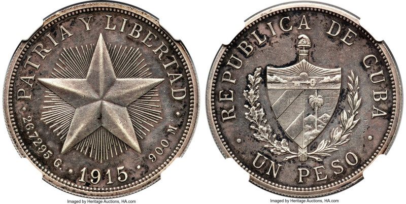 Republic Proof "Star" Peso 1915 PR55 NGC, Philadelphia mint, KM15.1. A pivotal p...