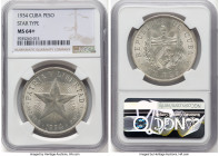 Republic "Star" Peso 1934 MS64+ NGC, Philadelphia mint, KM15.2. Last year of type. HID09801242017 © 2024 Heritage Auctions | All Rights Reserved www.H...