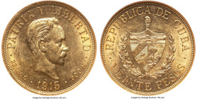 Republic gold 20 Pesos 1915 AU58 NGC, Philadelphia mint, KM21, Fr-1. Featuring a popular type whose designation borders on the cusp of Mint State and ...