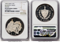 Republic silver Proof Piefort "Bolivar & Marti" 10 Pesos (1 oz) 1993 PR65 Ultra Cameo NGC, Havana mint, KM-P55. HID09801242017 © 2024 Heritage Auction...