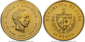 Republic gold "Jose Marti" 50 Pesos (1/2 oz) 1990 MS65 NGC, Havana mint, KM214, Fr-21. "Patria Y Libertad" series. HID09801242017 © 2024 Heritage Auct...