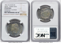Republic "Barre Head" 4 Reales 1862 VF Details (Damaged, Cleaned) NGC, Quito mint, KM41. Bust by Barre. A one-year type rare in any condition, display...