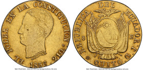 Republic gold 8 Escudos 1856 QUITO-GJ AU Details (Cleaned) NGC, Quito mint, KM34.2, Fr-8, Onza-1776. A one-year type of considerable rarity and histor...