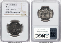 Republic 2 Sucres 1973 MS66 NGC, KM82. Another scarce Ecuadorian modern issue whose mintage was largely destroyed post minting. Only a single grade po...