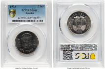 Republic 2 Sucres 1973 MS66 PCGS, KM82. Mint location is indeterminate as some say these pieces were minted by The British Royal mint, or Vereinigte D...