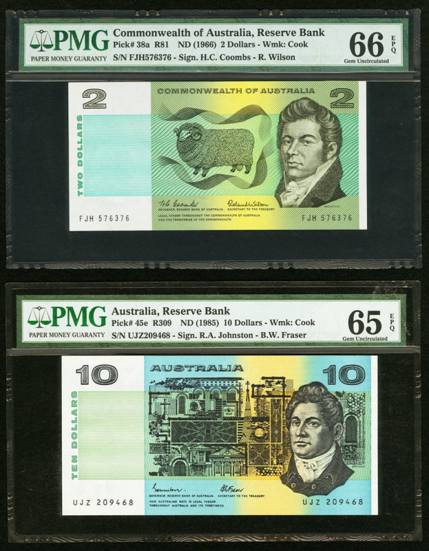Australia Commonwealth of Australia Reserve Bank 2; 10 Dollars ND (1966); ND (19...