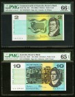 Australia Commonwealth of Australia Reserve Bank 2; 10 Dollars ND (1966); ND (1985) Pick 38a; 45e R81; R309 PMG Gem Uncirculated 66 EPQ; Gem Uncircula...