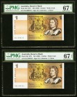 Mixed Lot Of Five Examples From Australia, Scotland And Great Britain. Australia Reserve Bank 1 Dollar ND (1983) Pick 42d R78 Two Examples PMG Superb ...