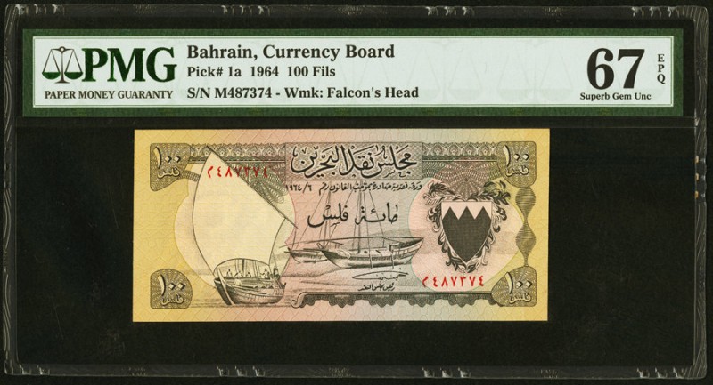 Bahrain Currency Board 100 Fils 1964 Pick 1a PMG Superb Gem Unc 67 EPQ. 

HID098...