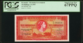 Bermuda Bermuda Government 10 Shillings 1.5.1957 Pick 19b PCGS Superb Gem New 67PPQ. 

HID09801242017