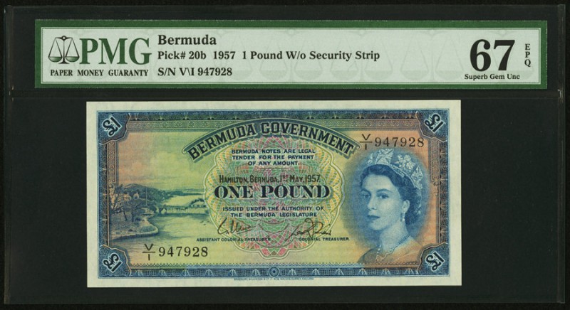 Bermuda Bermuda Government 1 Pound 1.5.1957 Pick 20b PMG Superb Gem Unc 67 EPQ. ...
