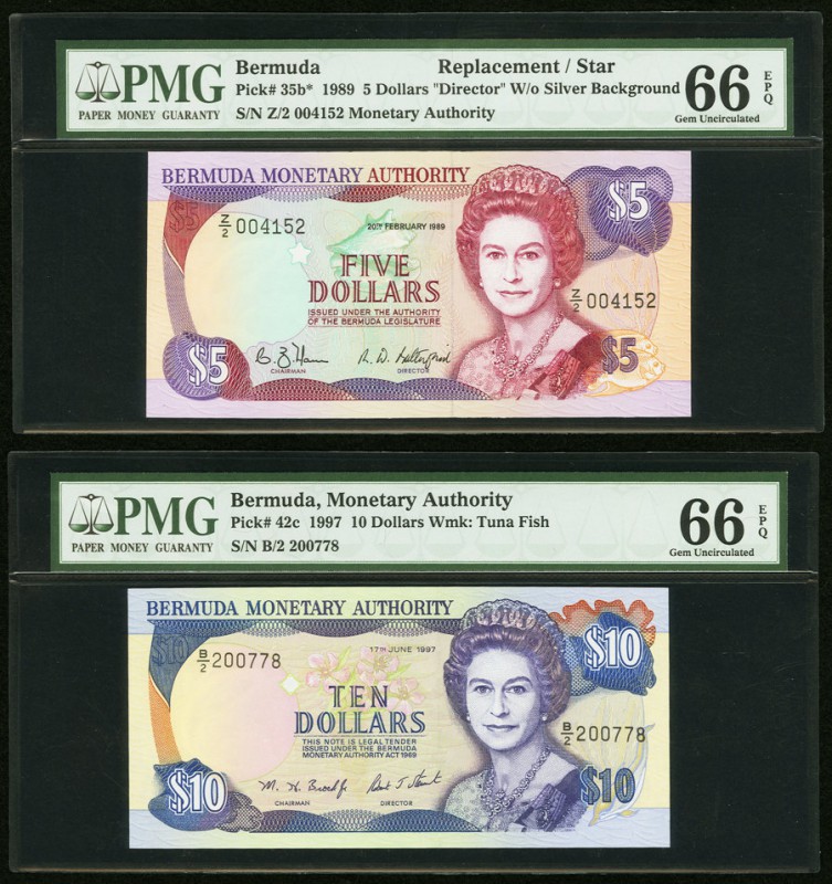 Bermuda Monetary Authority 5; 10 Dollars 20.2.1989; 17.6.1997 Pick 35b*; 42c Rep...