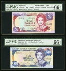 Bermuda Monetary Authority 5; 10 Dollars 20.2.1989; 17.6.1997 Pick 35b*; 42c Replacement PMG Gem Uncirculated 66 EPQ. 

HID09801242017