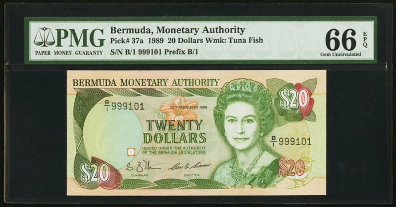 Bermuda Monetary Authority 20 Dollars 20.2.1989 Pick 37a PMG Gem Uncirculated 66...