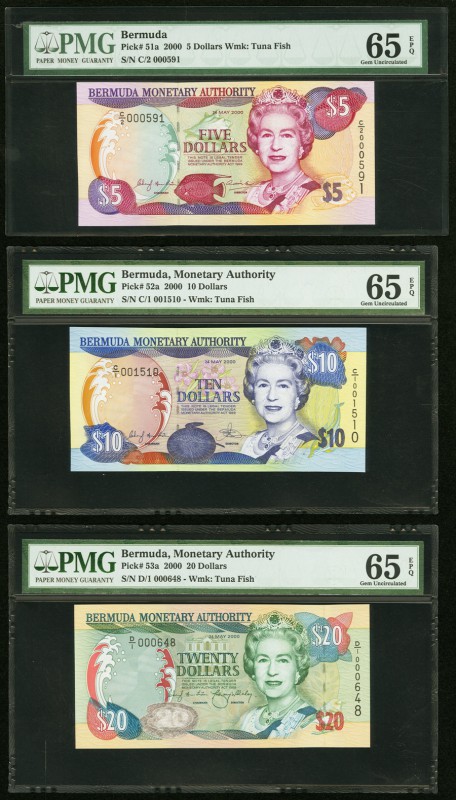 Bermuda Monetary Authority 5; 10; 20 Dollars 24.5.2000; Pick 51a; 52a; 53a PMG G...