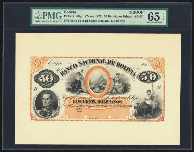 Bolivia Banco Nacional de Bolivia 50 Bolivianos 187x (ca. 1873) Pick S188fp; S18...