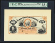 Bolivia Banco Nacional de Bolivia 50 Bolivianos 187x (ca. 1873) Pick S188fp; S188bp Front And Back Proof PMG Gem Uncirculated 65 EPQ. Four POCs.

HID0...