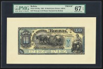 Bolivia Banco Nacional de Bolivia 10 Bolivianos 1894 Pick S213fp; S213bp Front And Back Proofs PMG Superb Gem Unc 67 EPQ; Gem Uncirculated 65 EPQ. 

H...