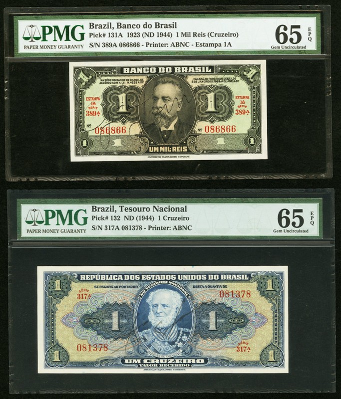 Brazil Group Lot of 8 PMG and PCGS Graded Examples. PMG Choice Uncirculated 64 E...