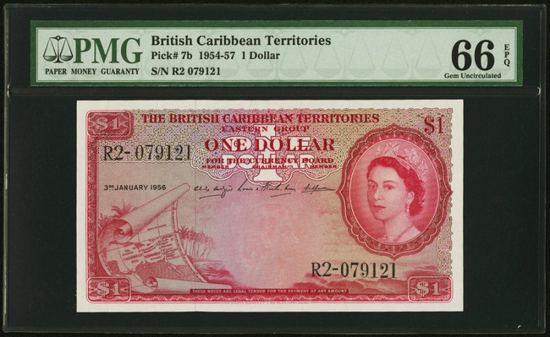 British Caribbean Territories Currency Board 1 Dollar 3.1.1956 Pick 7b PMG Gem U...