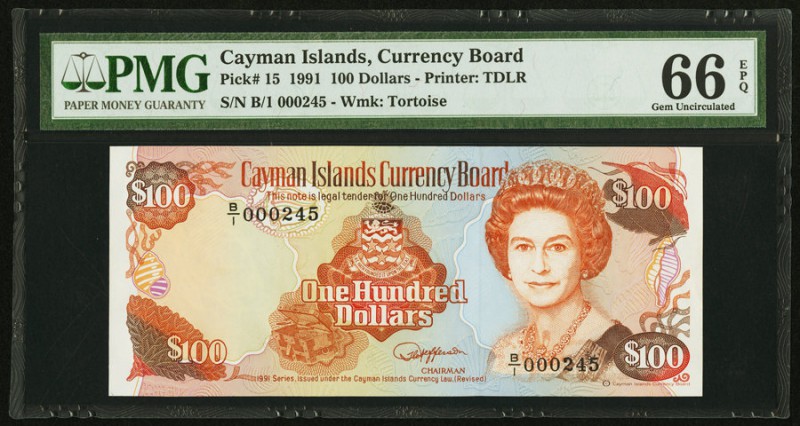 Cayman Islands Currency Board 100 Dollars 1991 Pick 15 PMG Gem Uncirculated 66 E...