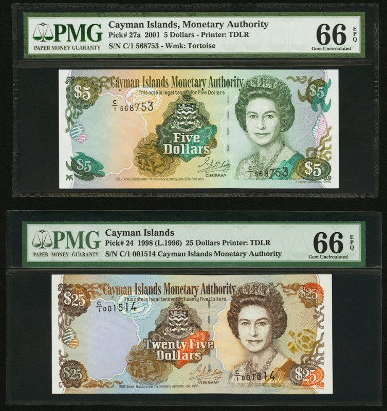 Cayman Islands Monetary Authority 5; 25 Dollars 2001; 1988 Pick 27a; 24 Two Exam...