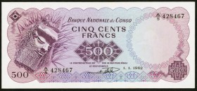 Congo, Democratic Republic Banque Nationale du Congo 500 Francs 1.1.1962 Pick 7a About Uncirculated. 

HID09801242017