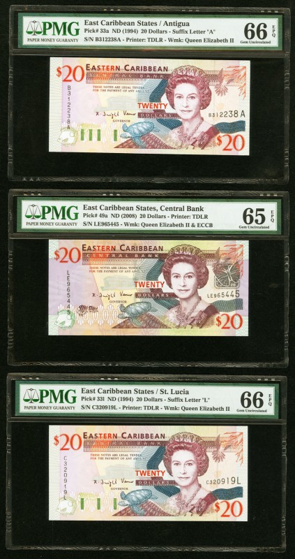 East Caribbean States Central Bank 20 Dollars ND (1994; 1994; 2008) Pick 33a; 33...