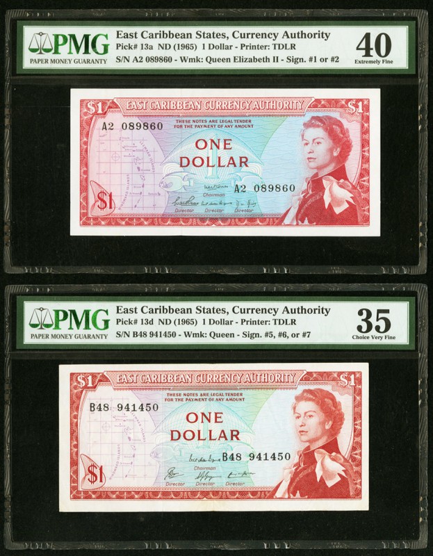East Caribbean States Group Lot of Four PMG Graded Examples. 1 Dollar ND (1965) ...