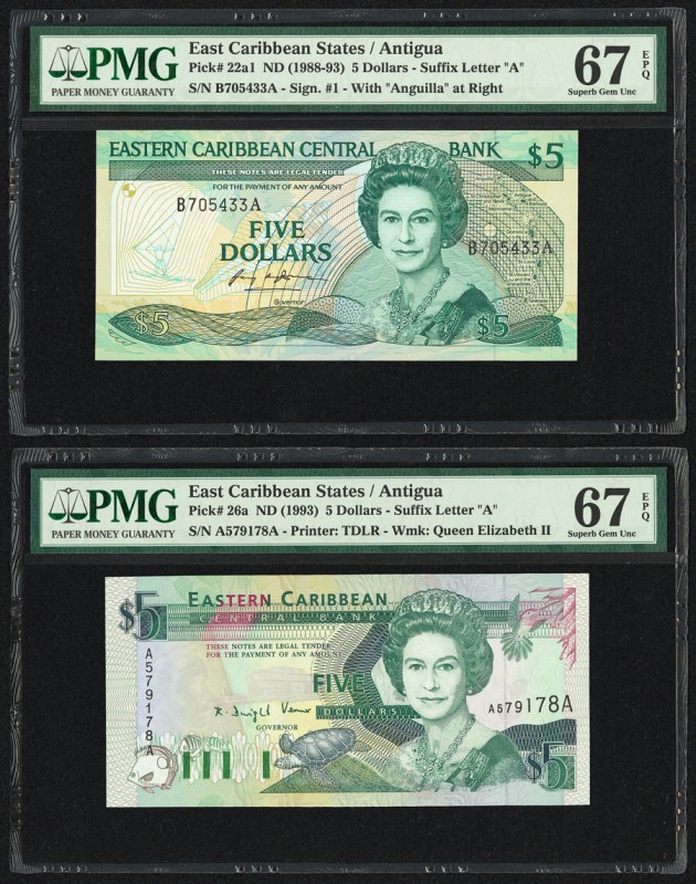 East Caribbean States Central Bank, Antigua 5 Dollars ND (1988-93; 1993) Pick 22...