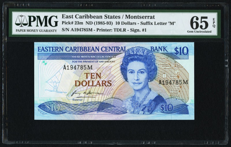 East Caribbean States Central Bank, Montserrat 10 Dollars ND (1985-93) Pick 23m ...
