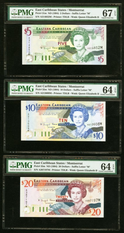 East Caribbean States Central Bank, Montserrat 5; 10; 20 Dollars ND (1994) Pick ...