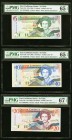 East Caribbean States Central Bank, St. Kitts 5; 10; 20 Dollars ND (1994) Pick 31k; 32k; 33k Three Examples PMG Gem Uncirculated 65 EPQ(2); Superb Gem...